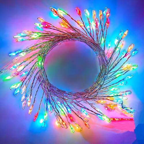 cuzile USB-Feuerwerk Feen Lichter,6M 200 LED Twinkle String Lichter mit Fernbedienung und Timer, wasserdichte Cluster Lichter für Innenkranz DIY Party Hochzeit Weihnachtsdekoration,mehrfarbig von cuzile