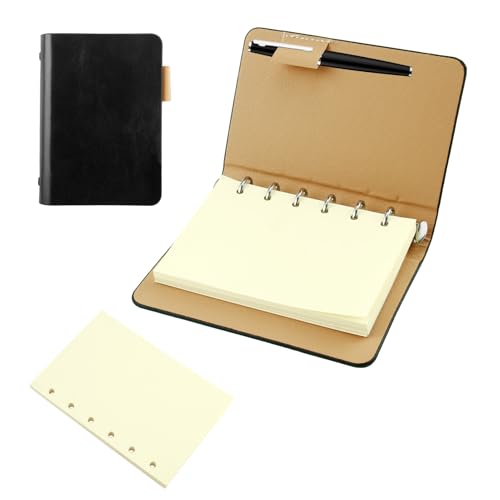 cxxtkcxxlc NotizbuchA7, Mini Notizbuch Leder, Ringbuch mit 6-Ring, Notizbuch Nachfüllbar Mit Nachfüllbarem Papier für Schule, Büro, Zeichnen und Kreative Notizen von cxxtkcxxlc