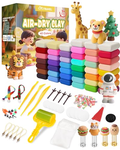 cyctravel Lufttrocknende Modelliermasse – 42 Farben Lufttrocknende Knete, DIY Knetmasse Lufttrocknend Enthält Werkzeuge und Weihnachtszubehör, Modelliermasse Kinder Für Kinder ab 3 Jahren von cyctravel
