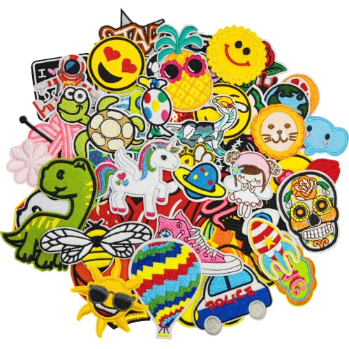 60 Stück Patches,Flicken Zum Aufbügeln Kinder,Bestickte,Bügelbilder Aufnäher,Bügelflicken Kinder für T-Shirt,Jeans, Kleidung Taschen,Mützen,Reparieren Sie das Loch von cygjing