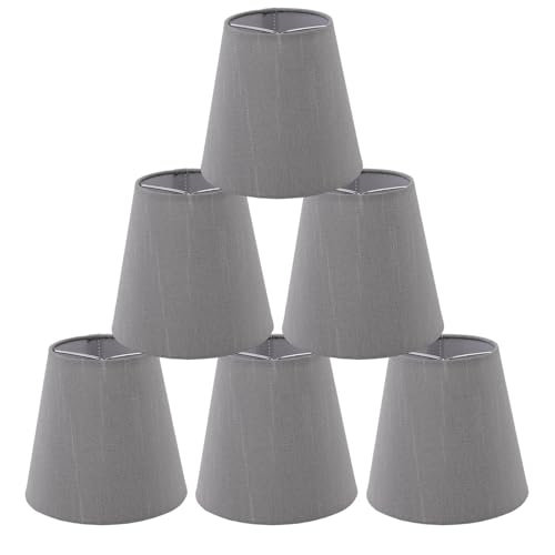 Cyrank 6 Stück Lampenschirm Grau, Lampenschirm Klein, Lampenschirm E14, Lampenschirme für Hängelampen, Lampenschirm zum Aufstecken, Barrel Lampenschirme für Tisch-Kronleuchter, Wandlampen von Cyrank