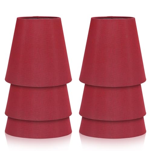 Cyrank Rot Kleine Lampenschirm, Lampenschirm für Tischlampe, Stoff E14 Kronleuchter Lampenschirme, 6 Stück Lampshade, Moderner Lampenschirm, Pendelleuchte, für Tisch, Boden, Wandlampen(Weinrot) von Cyrank