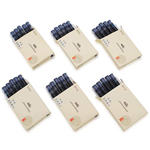 6er-Pack (30 Stück) JINHAO Tintenpatronen Füllfederhalter Nachfüllungen für JINHAO und Baoer Stift Standardgröße (Blau Schwarz) von czxwyst