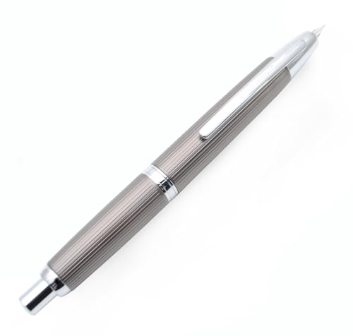 JINHAO 10 Presse Füllfederhalter Hinziehbarer Metallstift (EF Feder 0,38 mm, Streifen Dunkelgrau) von czxwyst