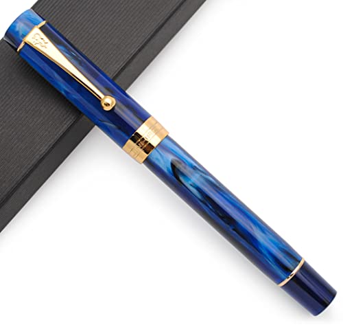 JINHAO Century Tofu 100 18KGP Füllfederhalter aus vergoldetem Harz (Galaxy Blau mit Gold Clip, Mittlere Feder) von czxwyst