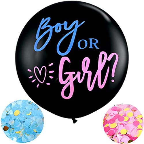 D2D | Gender Reveal Ballon XXL in Schwarz - Größe 90 cm - Latexballon - inkl. Rosa & Blauen Konfetti - Boy or Girl- Helium Ballon von d2d-needs
