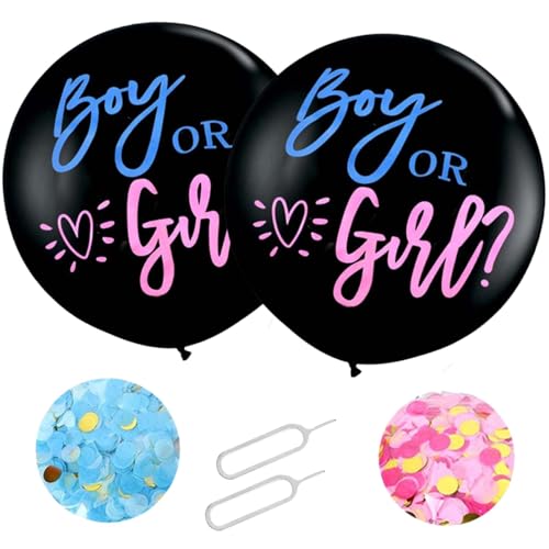 D2D | Gender Reveal Ballons XXL 2er Pack – 90 cm Schwarz mit Boy or Girl Aufdruck – Mit Rosa & Blauem Konfetti – Latexballon für Helium – Babyparty Deko Junge oder Mädchen D2D | Gender Reveal Ballons XXL 2er Pack – 90 cm Schwarz mit Boy or Girl Aufdruck – Mit Rosa & Blauem Konfetti – Latexballon für Helium – Babyparty Deko Junge oder Mädchen von d2d-needs