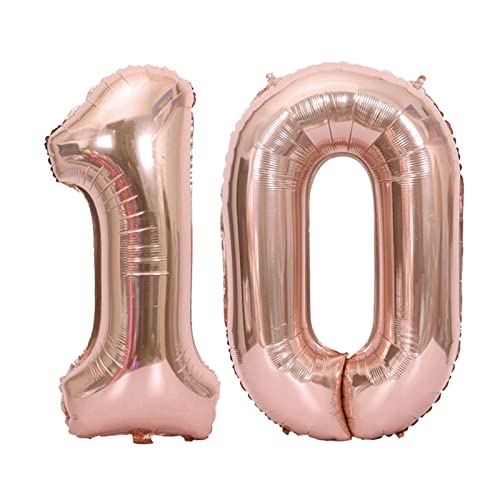 D2D | Party Balloon Zahl 10 XXL in Rosé - Größe: 100 cm - Folienballons - Geburtstagdeko - Zahlenballons - Rosenhochzeit - Helium Ballons von d2d-needs