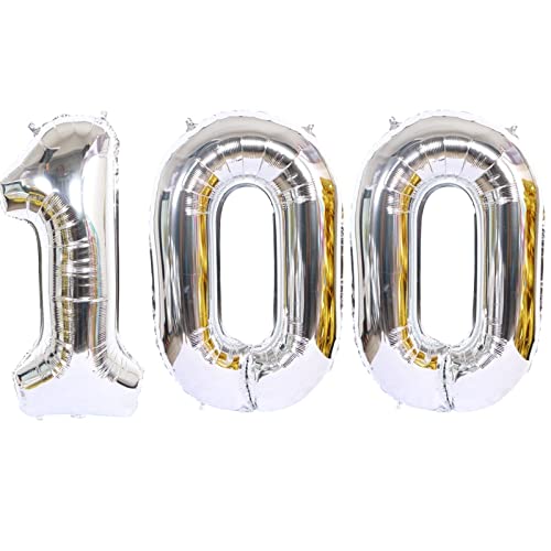 D2D | Party Balloon Zahl 100 XL in Silber - Größe: 80 cm - Geburtstagdeko - Folienballons - Zahlenballons - Himmelshochzeit - Helium Ballons von d2d-needs