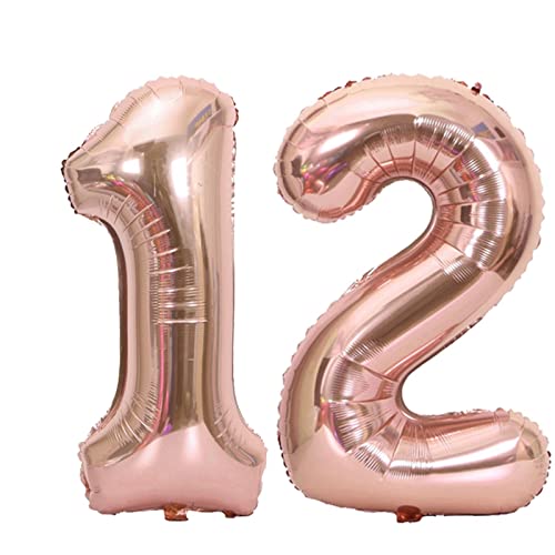 D2D | Party Balloon Zahl 12 XXL in Rosé - Größe: 100 cm - Folienballons - Geburtstagdeko - Zahlenballons - Helium Ballons von d2d-needs