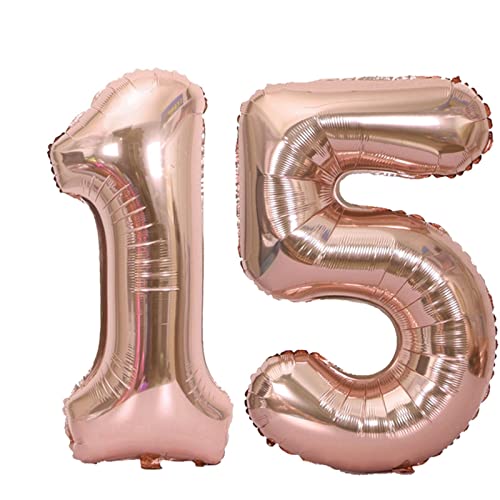 D2D | Party Balloon Zahl 15 XXL in Rosé - Größe: 100 cm - Folienballons - Geburtstagdeko - Zahlenballons - Kristallhochzeit - Helium Ballons von d2d-needs
