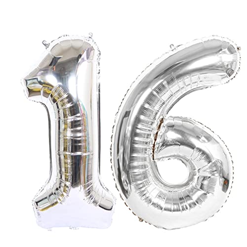 D2D | Party Balloon Zahl 16 XL in Silber - Größe: 80 cm - Geburtstagdeko - Folienballons - Zahlenballons - Helium Ballons von d2d-needs
