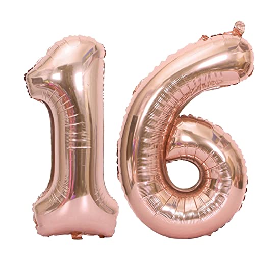 D2D | Party Balloon Zahl 16 XXL in Rosé - Größe: 100 cm - Folienballons - Geburtstagdeko - Zahlenballons - Helium Ballons von d2d-needs