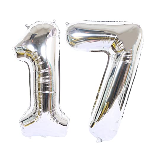 D2D | Party Balloon Zahl 17 XL in Silber - Größe: 80 cm - Geburtstagdeko - Folienballons - Zahlenballons - Helium Ballons von d2d-needs