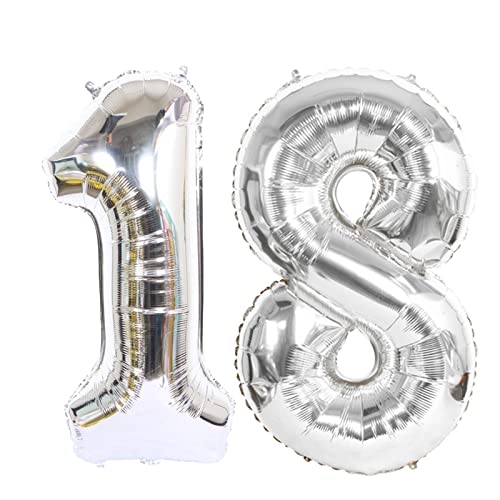 D2D | Party Balloon Zahl 18 XXL in Silber - Größe: 100 cm - Geburtstagdeko - Folienballons - Zahlenballons - Helium Ballons von d2d-needs