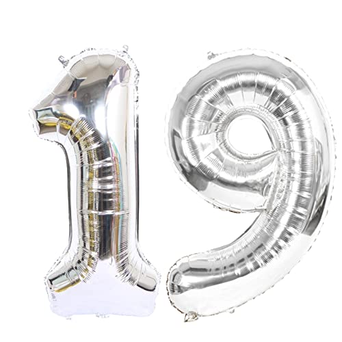 D2D | Party Balloon Zahl 19 XXL in Silber - Größe: 100 cm - Geburtstagdeko - Folienballons - Zahlenballons - Helium Ballons von d2d-needs