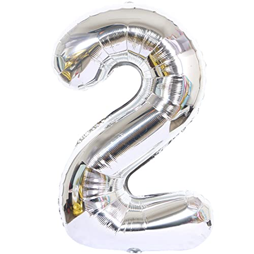 D2D | Party Balloon Zahl 2 XL in Silber - Größe 80 cm - Folienballon - Zahlenballon - Geburtstagsdeko - Helium Ballon von d2d-needs