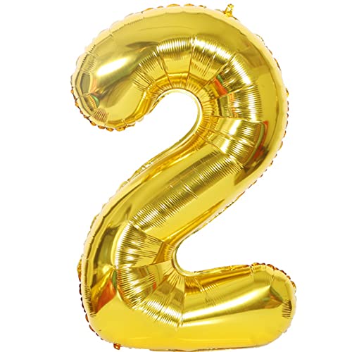 D2D | Party Balloon Zahl 2 XXL in Gold - Größe 100 cm - Folienballon - Zahlenballon - Geburtstagsdeko - Helium Ballon von d2d-needs