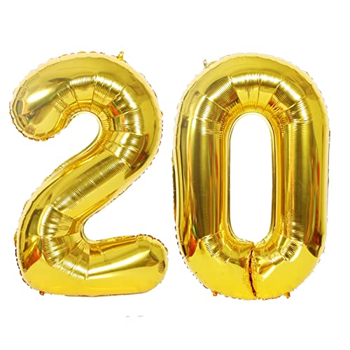D2D | Party Balloon Zahl 20 XL in Gold - Größe: 80 cm - Folienballons - Zahlenballons - Geburtstagdeko - Prozellanhochzeit - Helium Ballons von d2d-needs