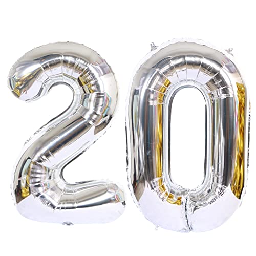 D2D | Party Balloon Zahl 20 XL in Silber - Größe: 80 cm - Geburtstagdeko - Folienballons - Zahlenballons - Prozellanhochzeit - Helium Ballons von d2d-needs