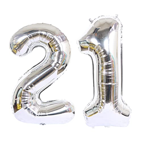 D2D | Party Balloon Zahl 21 XL in Silber - Größe: 80 cm - Geburtstagdeko - Folienballons - Zahlenballons - Helium Ballons von d2d-needs
