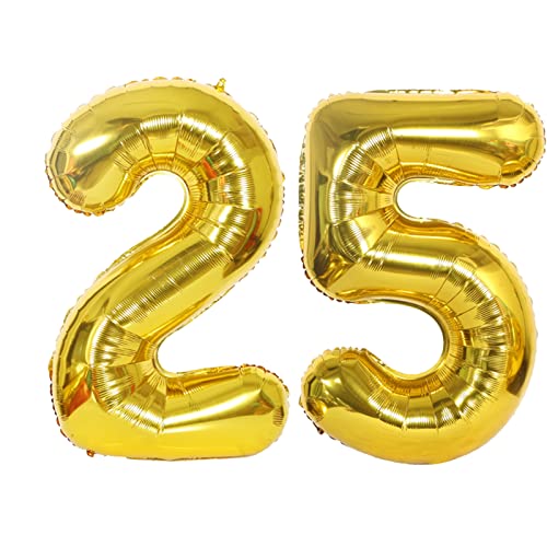 D2D | Party Balloon Zahl 25 XL in Gold - Größe: 80 cm - Folienballons - Zahlenballons - Geburtstagdeko - Silberhochzeit - Helium Ballons von d2d-needs