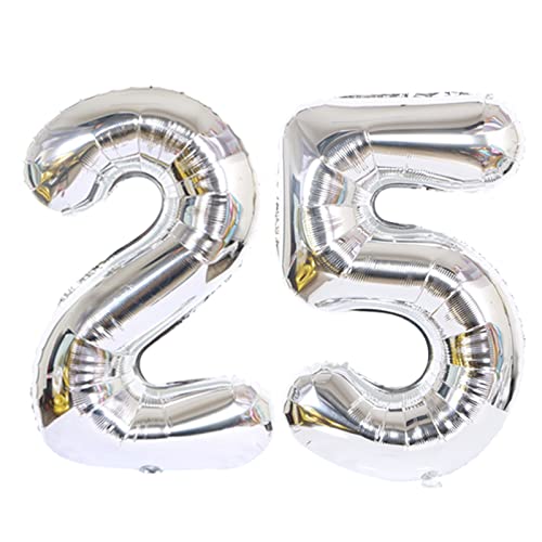 D2D | Party Balloon Zahl 25 XL in Silber - Größe: 80 cm - Geburtstagdeko - Folienballons - Zahlenballons - Silberhochzeit - Helium Ballons von d2d-needs