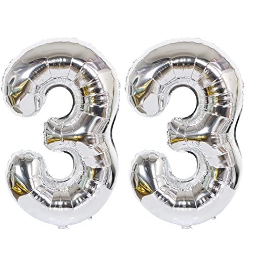 D2D | Party Balloon Zahl 33 XL in Silber - Größe: 80 cm - Geburtstagdeko - Folienballons - Zahlenballons - Helium Ballons von d2d-needs