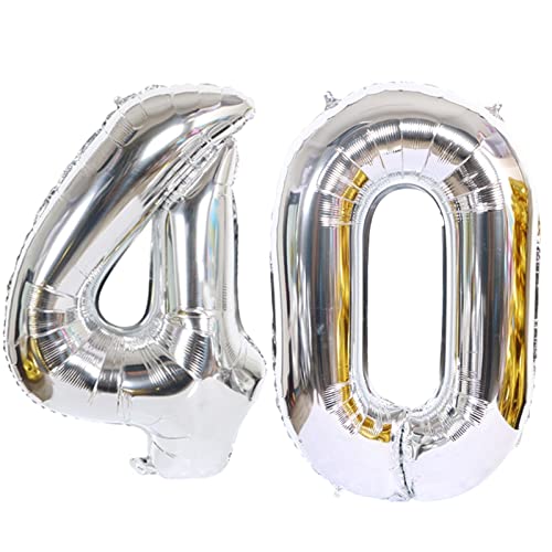 D2D | Party Balloon Zahl 40 XL in Silber - Größe: 80 cm - Geburtstagdeko - Folienballons - Zahlenballons - Rubinhochzeit - Helium Ballons von d2d-needs