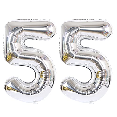 D2D | Party Balloon Zahl 55 XL in Silber - Größe: 80 cm - Geburtstagdeko - Folienballons - Zahlenballons - Helium Ballons von d2d-needs