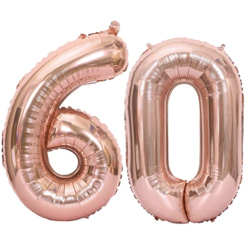 D2D | Party Balloon Zahl 60 XL in Rosé - Größe: 80 cm - Folienballons - Geburtstagdeko - Zahlenballons - Diamantene Hochzeit - Helium Ballons von d2d-needs