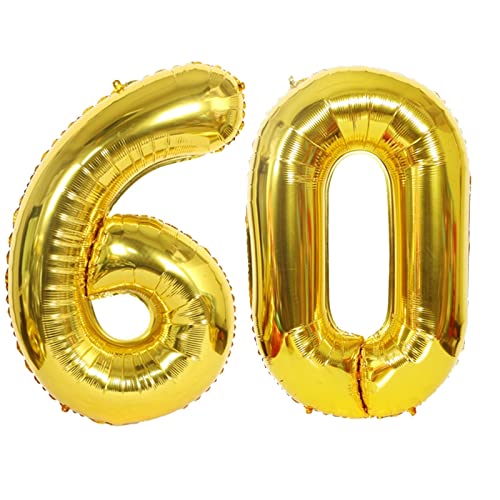 D2D | Party Balloon Zahl 60 XXL in Gold - Größe: 100 cm - Folienballons - Zahlenballons - Geburtstagdeko - Diamantene Hochzeit - Helium Ballons von d2d-needs