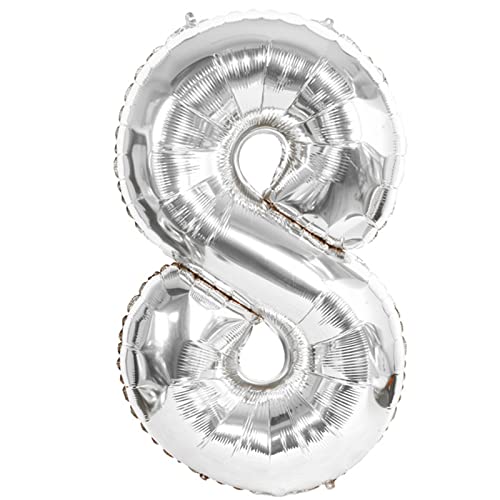 D2D | Party Balloon Zahl 8 XL in Silber - Größe 80 cm - Folienballon - Zahlenballon - Geburtstagsdeko - Helium Ballon von d2d-needs