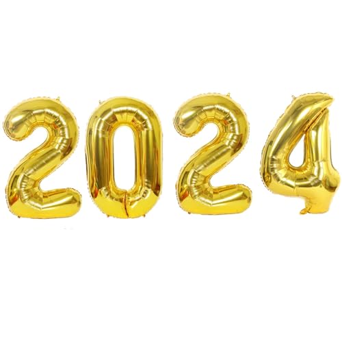 D2D | Silvester 2024 Ballons XXL in Gold - Größe: 100 cm - Folienballons - Zahlenballon - Neujahres Party - Helium Ballons von d2d-needs