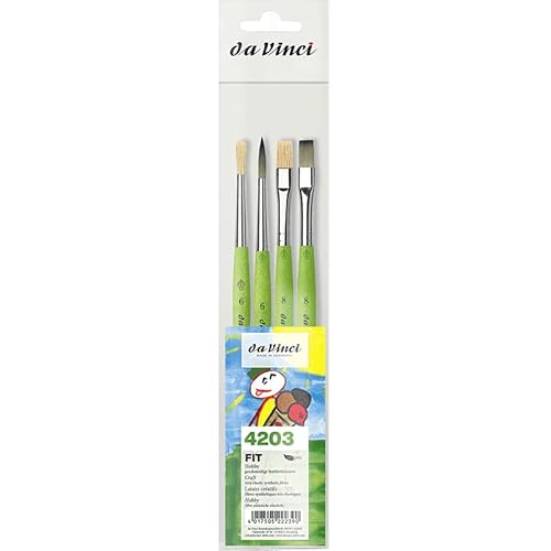 da Vinci, FIT Synthetics Bristle, Set, 4 Pinsel, Robust, Acryl, Gouache, Tempera Für Holz, Leinwand, Papier & Karton, Hobby & Schule, Kurzstiel, Made in Germany, Größe 6, 8, 6, 8 von da Vinci