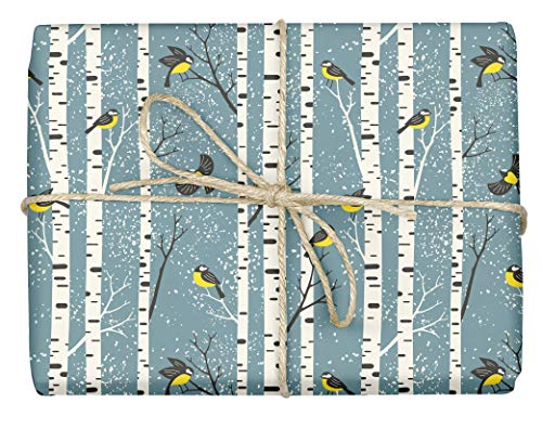 3x umweltfreundliches Öko-Geschenkpapier: Meisen | Einzelbögen, 50 x 70 cm, dabelino (Weihnachten, Winter, skandinavisch) von dabelino
