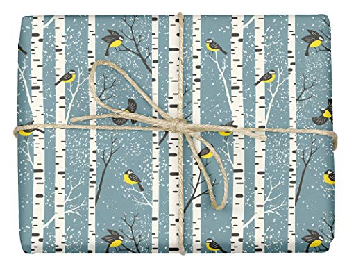 3x umweltfreundliches Öko-Geschenkpapier: Meisen | Einzelbögen, 50 x 70 cm, dabelino (Weihnachten, Winter, skandinavisch) von dabelino