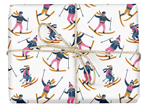 3x umweltfreundliches Öko-Geschenkpapier: Skifahrer | Einzelbögen, 50 x 70 cm, dabelino (Winter, Weihnachten) von dabelino