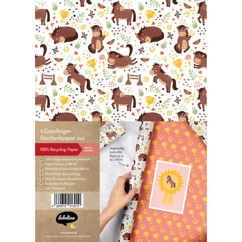 Geschenkpapier-Set Für Kinder: Pferde / Reiten von dabelino