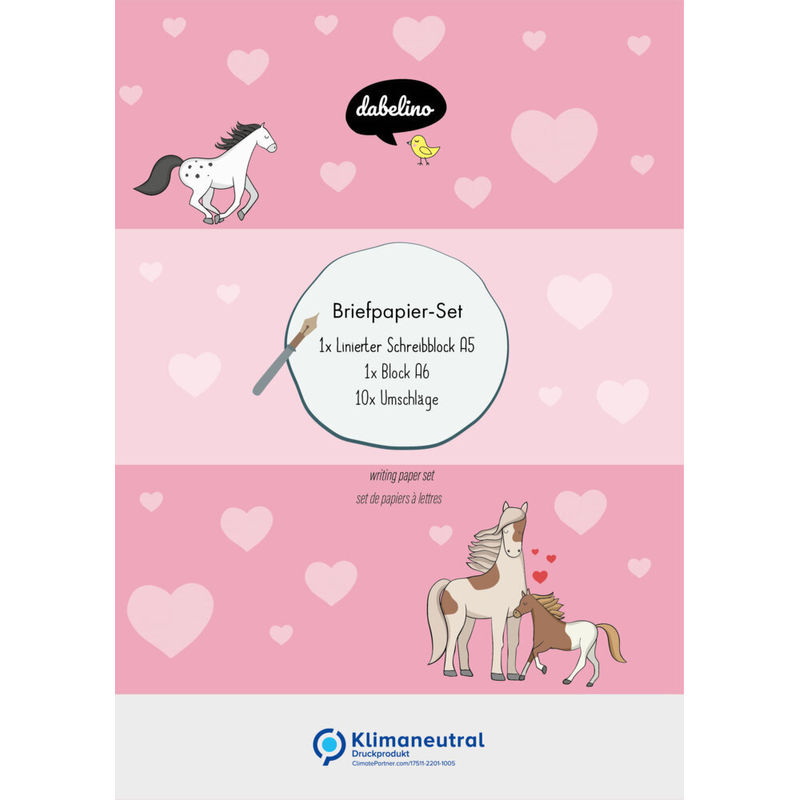 Liniertes Briefpapier-Set Für Kinder: Pferde/ Ponys (Rosa Mit Herzen, Mädchen) von dabelino
