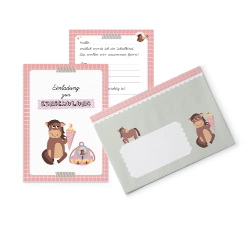 dabelino® Einladung Einschulung Pferd für Mädchen: 6x Einladungskarten + Umschläge zum Schulanfang von dabelino