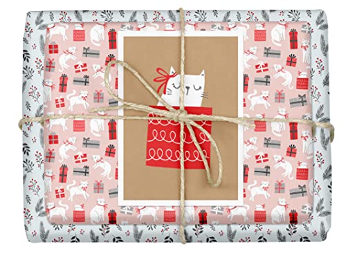 dabelino® Geschenkpapier Katzen/Weihnachten/Geburtstag, umweltfreundlich: 4X Bögen + 1x Karte (Katze, Katzenmotiv, nachhaltig, Recyclingpapier) von dabelino