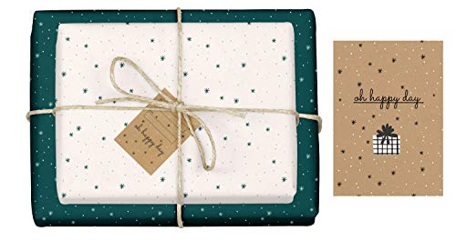 dabelino® Geschenkpapier Set Sterne (Petrol-grünblau/cremefarben): 4X Bögen, 4X Anhänger + 1x Karte (Öko Recycling-Papier, nachhaltig, Weihnachten, Geburtstag, zur Geburt, für jeden Anlass) von dabelino