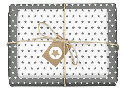 dabelino® Geschenkpapier Set Sterne (grau/weiß): 4X Bögen + 4X Anhänger (Öko Recycling-Papier, nachhaltig, Weihnachten, Geburtstag, zur Geburt Baby Junge Mädchen, für jeden Anlass) von dabelino