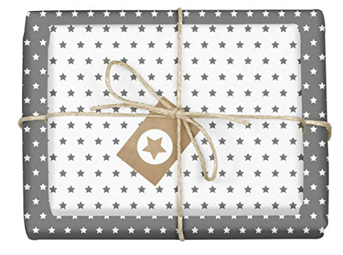 dabelino® Geschenkpapier Set Sterne (grau/weiß): 4x Bögen + 4x Anhänger (Öko Recycling-Papier, nachhaltig, Weihnachten, Geburtstag, zur Geburt Baby Junge Mädchen, für jeden Anlass) von dabelino