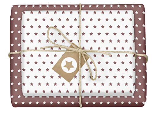 dabelino® Geschenkpapier Set Sterne (rot-braun/weiß): 4X Bögen + 4X Anhänger (Öko Recycling-Papier, nachhaltig, Weihnachten, Geburtstag, zur Geburt Baby Junge Mädchen, für jeden Anlass) von dabelino