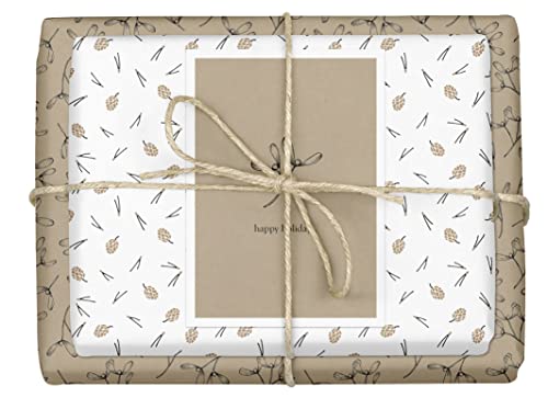 dabelino® Geschenkpapier Weihnachten Tannenzapfen/Mistel: 4X Bögen + 1x Karte Set (umweltfreundlich, nachhaltig, öko, modern, edel, braun, Kraftpapier-Look, Recycling) von dabelino