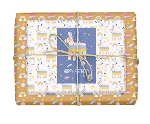 dabelino® Kinder Geschenkpapier Set: Lama-Pinata/Süßigkeiten (für Mädchen, Geburtstag, Happy Birthday, lila) von dabelino