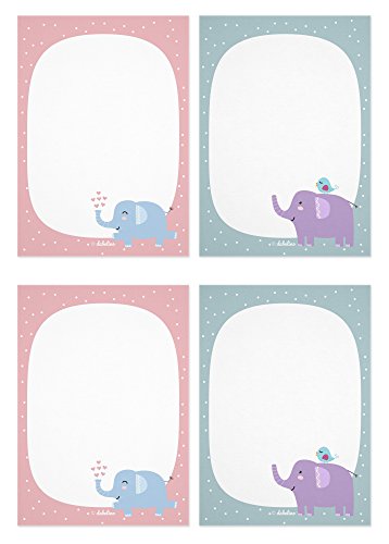 dabelino Notizblock 4er Set für Kinder: Elefanten, DIN A6, 25 Blatt (Mitgebsel Kindergeburtstag, Mädchen od. Jungen, rosa/ Mint) von dabelino