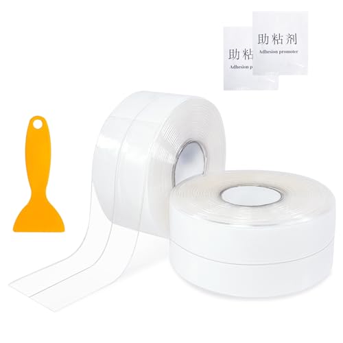 2 Rollen Dichtungsband Selbstklebend, Dichtband Wasserdicht, Abdichtungsband Transparent, Wasserdichtes Klebeband, Wannendichtband für Küche,Badezimmer, Toilette, 3.2 m pro Rolle, Klebebanddichtungen von dabinzhijia